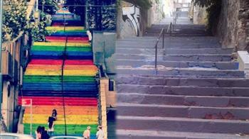 Illustration for article titled Senior citizen paints rainbow on Istanbul stairs